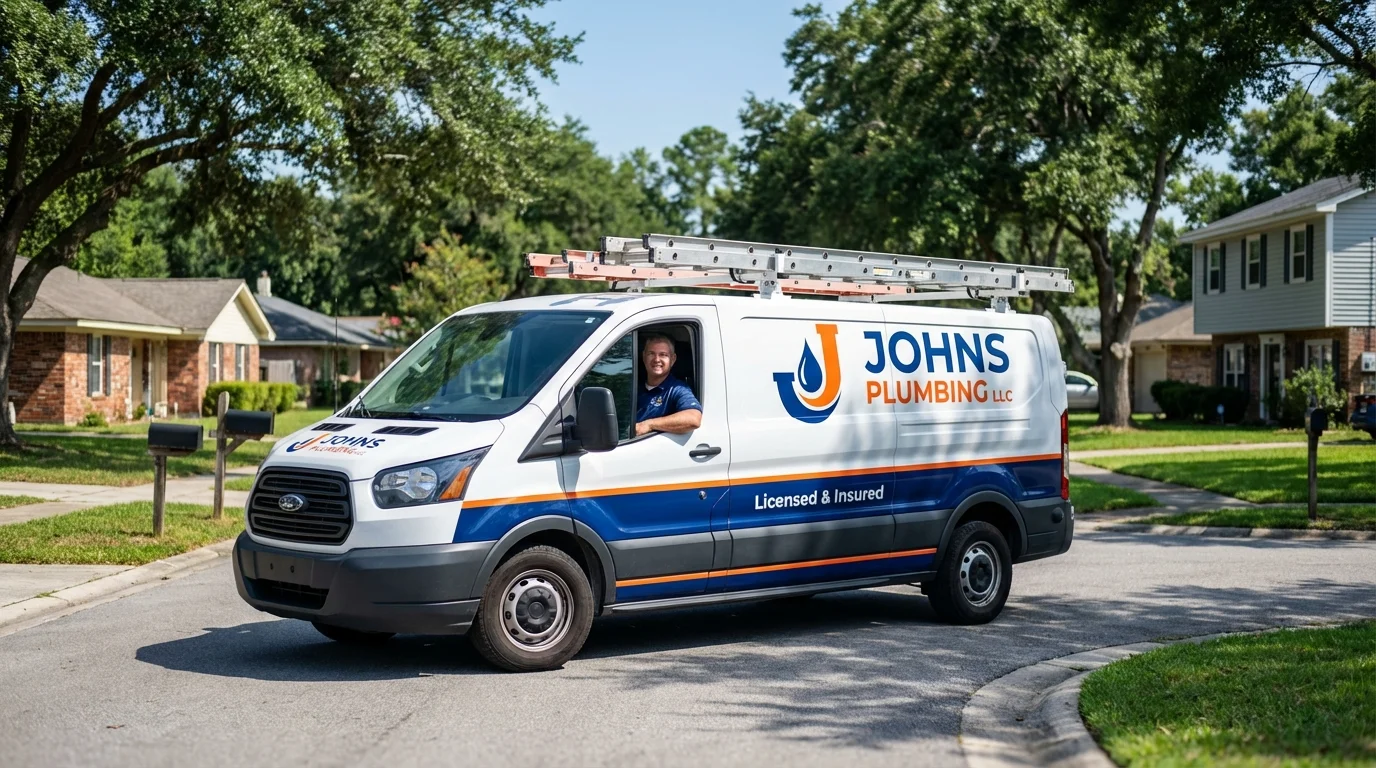 Johns Plumbing LLC service van in Jefferson, GA