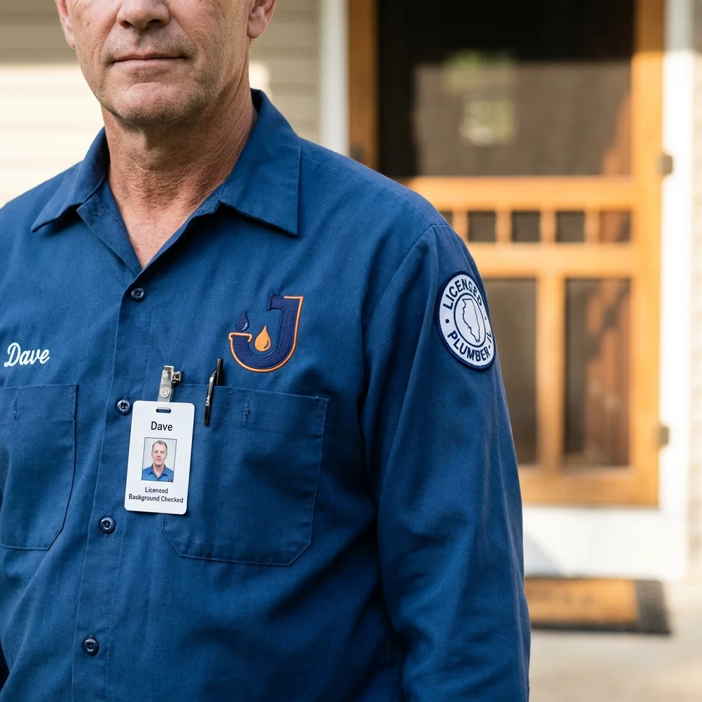 Licensed plumber showing ID badge in Jefferson, GA