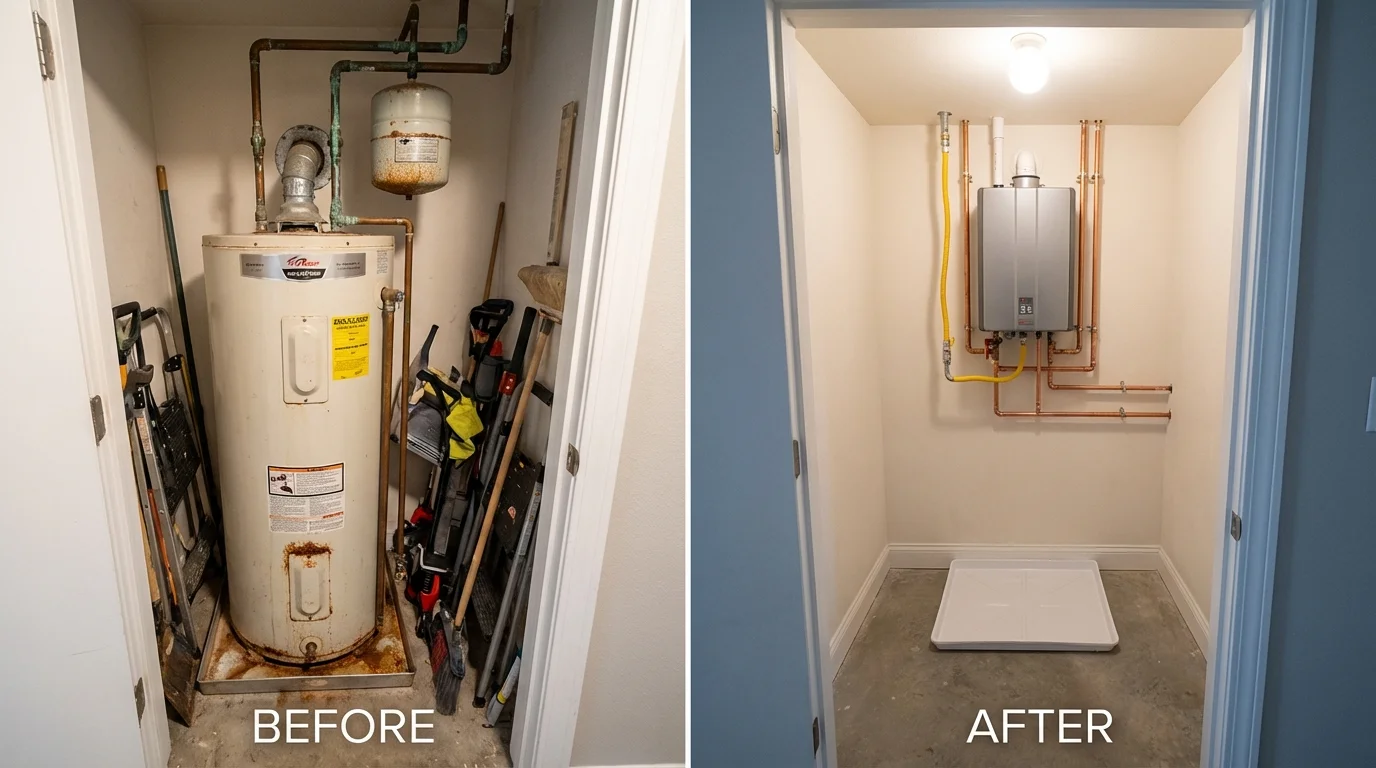 Tank water heater versus wall-mounted tankless unit comparison for Jefferson, GA homeowners