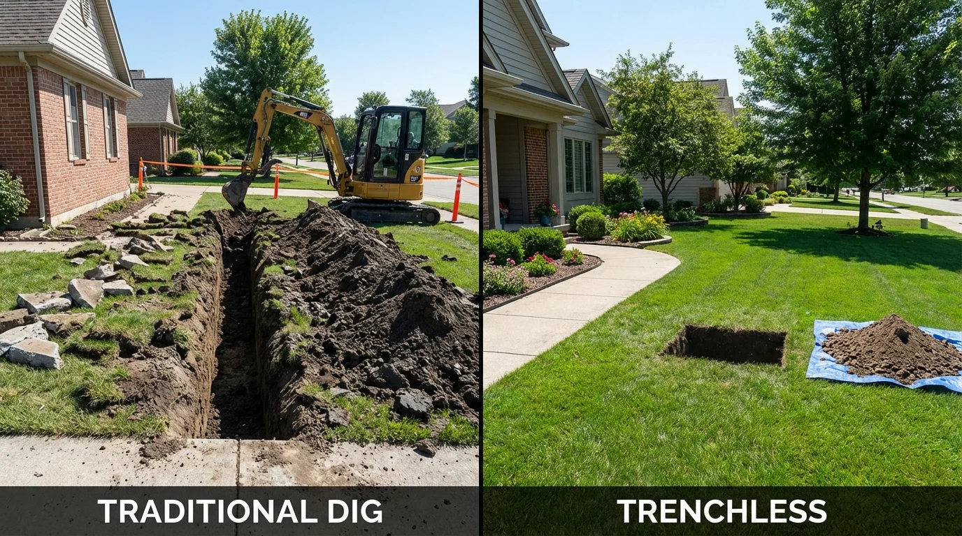 Trenchless sewer repair with minimal yard damage versus traditional excavation in Jefferson, GA